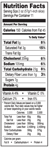 Butter Braid apple pastry nutritionals